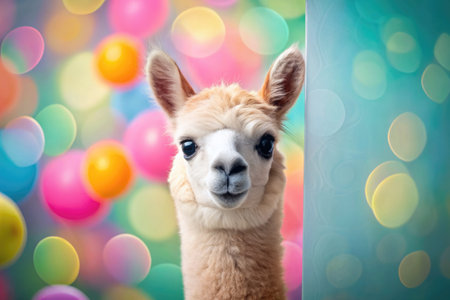 Adorable Alpaca with Colorful Backgroundの素材