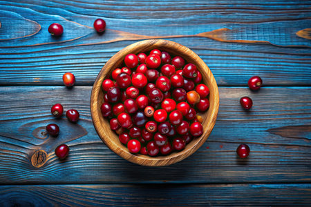 Fresh Cranberries on a Rustic Blue Tableの素材