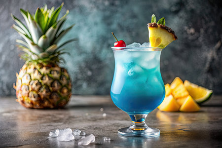 Blue Tropical Cocktail with Pineapple and Cherryの素材