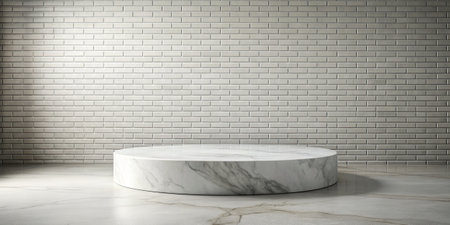 Empty White Marble Podium Against Brick Wallの素材