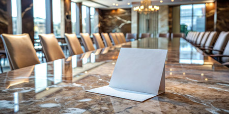 Elegant conference room with a laptop on the tableの素材