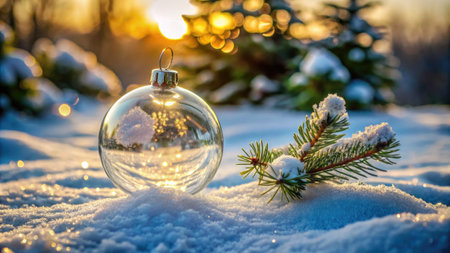 Sparkling Christmas Ornament in the Snowの素材