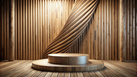 Intricately Designed Wooden Platform in a Modern Interiorの素材