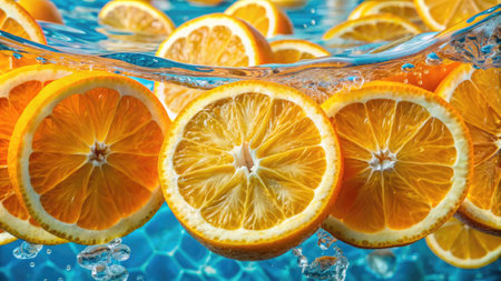 Slices of oranges in refreshing water.の素材