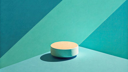 Minimalist white platform on a teal background.の素材