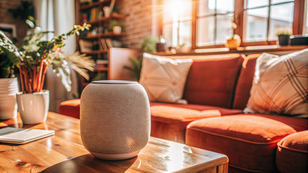 Smart speaker in a modern living room.の素材