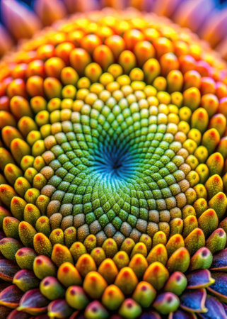 Close-up of a vibrant and colorful fractal pattern.の素材
