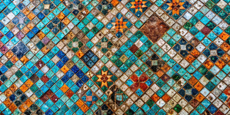 Colorful mosaic wall with various patterns.の素材