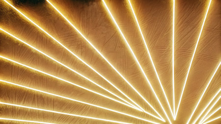 Bright linear light design on a golden background creating a dramatic effectの素材