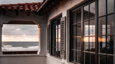 Elegant Balcony Overlooking the Oceanの素材
