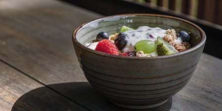 Bowl of Yogurt with Fresh Berries and Granolaの素材