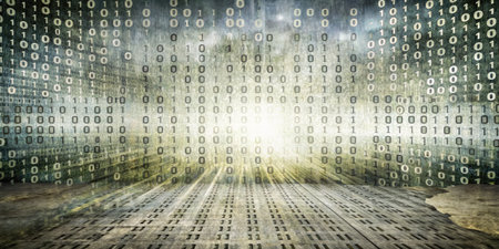 Binary code on abstract background. Internet concept.の素材
