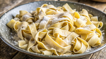 Homemade Tagliatelle Pasta on rustic wooden backgroundの素材