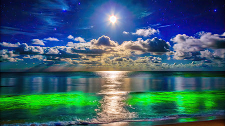 beautiful night sky with stars and seaの素材