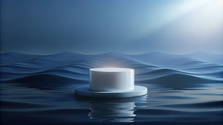 a white podium in the sea with blue wavesの素材
