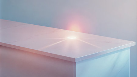 Empty white marble countertop in modern living room.の素材