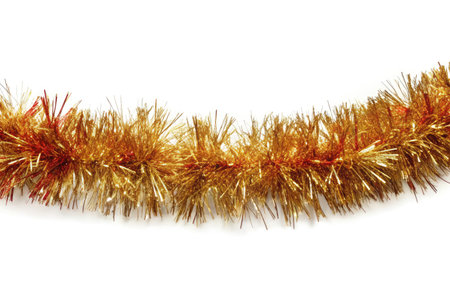 Christmas tinsel isolated on white background. Golden and red tinsel.の素材