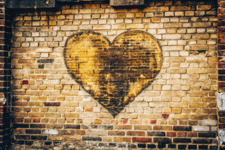 Heart on the brick wall. Valentine's day background. Love concept.の素材