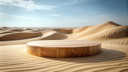 Wooden podium in the desert.の素材