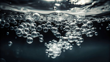 Bubbles in the water on a dark background.の素材