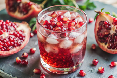 Pomegranate cocktail with ice and pomegranate seedsの素材