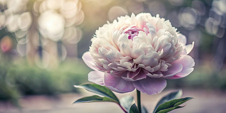Beautiful peony flower in the garden, vintage color tone.の素材