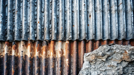 Old rusty corrugated iron wall texture. Rusty galvanized sheet backgroundの素材