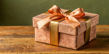 Gift box on wooden table with copy space for your text.の素材