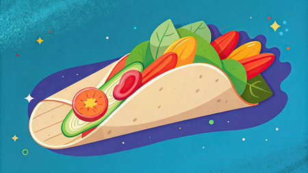 Taco with vegetables. Fast food. Vector illustration in flat style.の素材
