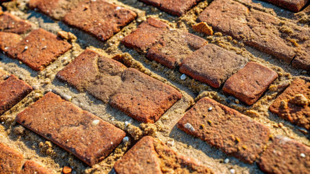 The texture of the old brick paving slabs, close-upの素材
