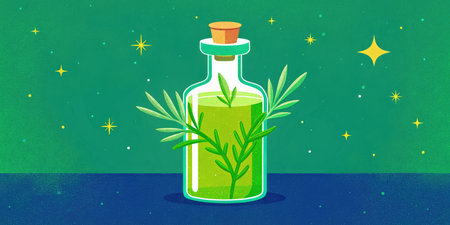 Bottle of olive oil with rosemary twig. Vector illustration.の素材