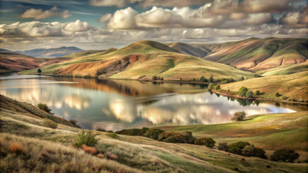 Landscape with lake and hillsの素材