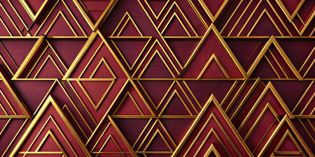 golden triangles on red background. Luxury abstract background.の素材