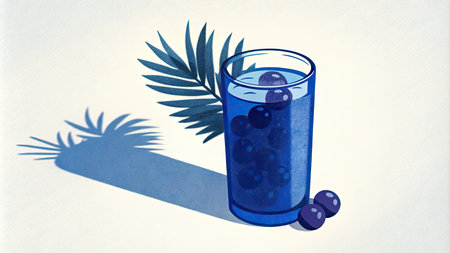 Blueberry smoothie in glass on white background.の素材