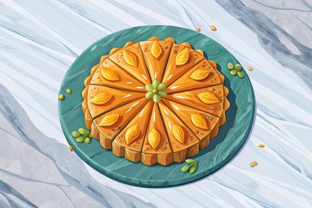 Illustration of a turkish baklava on a plateの素材