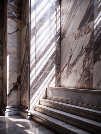 Luxury marble stairway with sun light and shadow on itの素材