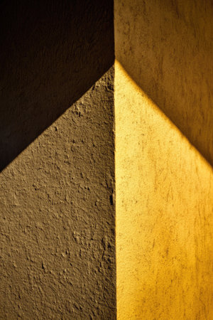 Yellow and black wall with shadow. Abstract background and texture for design.の素材