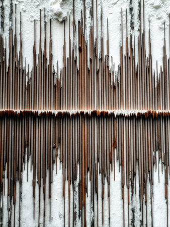 abstract background of ice and snow on a metal fence in winterの素材