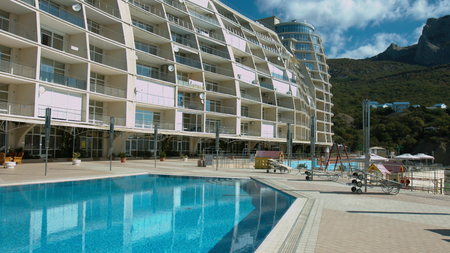 Expensive hotel complex located in the mountainsの写真素材