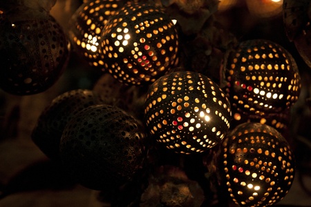Candle Lamps made of Coconut. The Handmade stuff from Thailand.の写真素材
