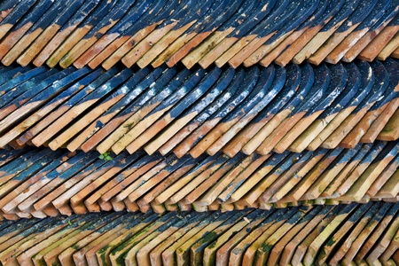 Heap of roofing tiles use for construction in the temple.の写真素材