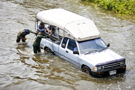 Bangkok, Thailand - November 5, 2011: Traffic in Bangkok during the worst flooding in decades.のeditorial素材