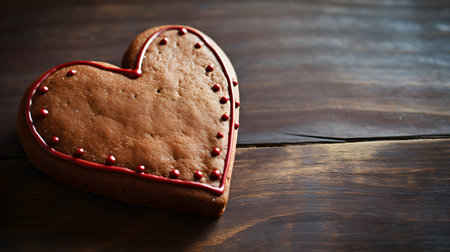 gingerbread heart on a wooden background. tinting. selective focus. Generative AI.の素材