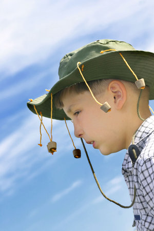 Boy with cork hatの写真素材