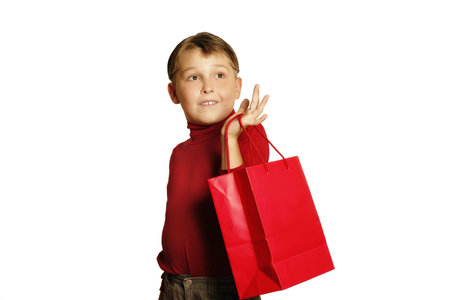 Young boy shopping for giftsの写真素材
