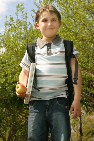 Pupil walking to school on a sunny day.