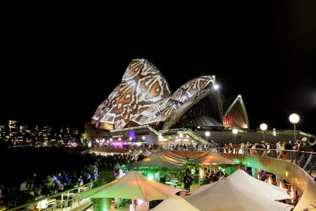 SYDNEY OPERA HOUSE, AUSTRALIA - MAY 28, 2014 -  Constantly moving projections of various pictures...
