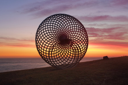 BONDI, AUSTRALIA - 23 OCTOBER, 2014; Sculpture by the Sea Annual Event 2014.  Sculpture titled Sisyphus by George Andric, SA.  Materials, stainless steel.  Price $36000のeditorial素材