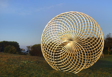 BONDI, AUSTRALIA -  OCTOBER 25, 2014; Sculpture by the Sea Annual Event 2014.  Sculpture titled Sisyphus by George Andric, SA.  Materials, stainless steel.  Price $36000のeditorial素材