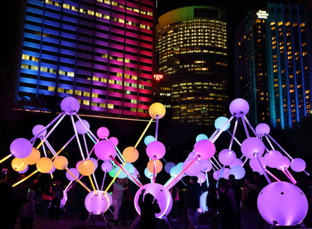 SYDNEY, AUSTRALIA, MAY 25, 2015:  Tourists and local public enjoy the Affinity installation at Vivid...
